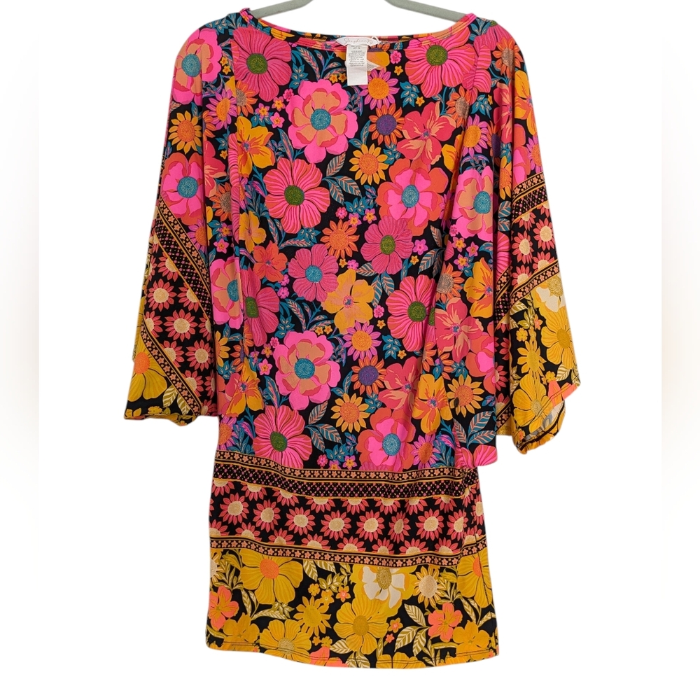 Sunshine79 Psychedelic Pink Orange Swim Bathing Suit Cover Up Dress Tunic XS‎